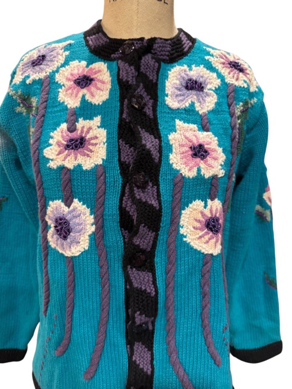 Vintage Storybook Knits Floral Cardigan Cottagecore Grandma Sweater M - Picture 3 of 7